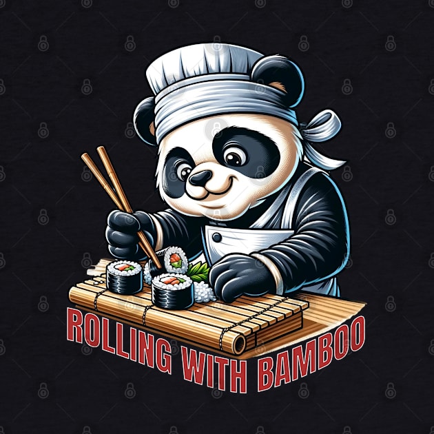 Sushi Chef Panda | Bamboo Mat Rolling Culinary Tee by vk09design